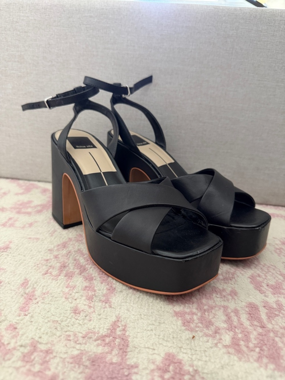 Dolce Vita Black Crisscross Platform Sandals with Ankle Strap